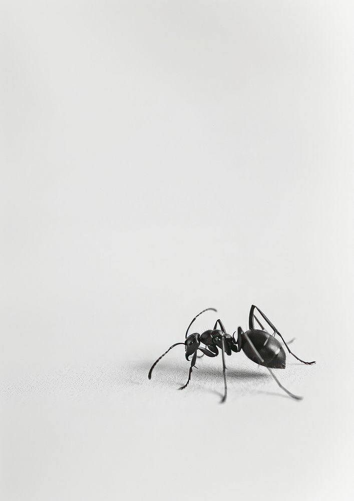 Analog black and white film photography of an ant invertebrate animal insect.