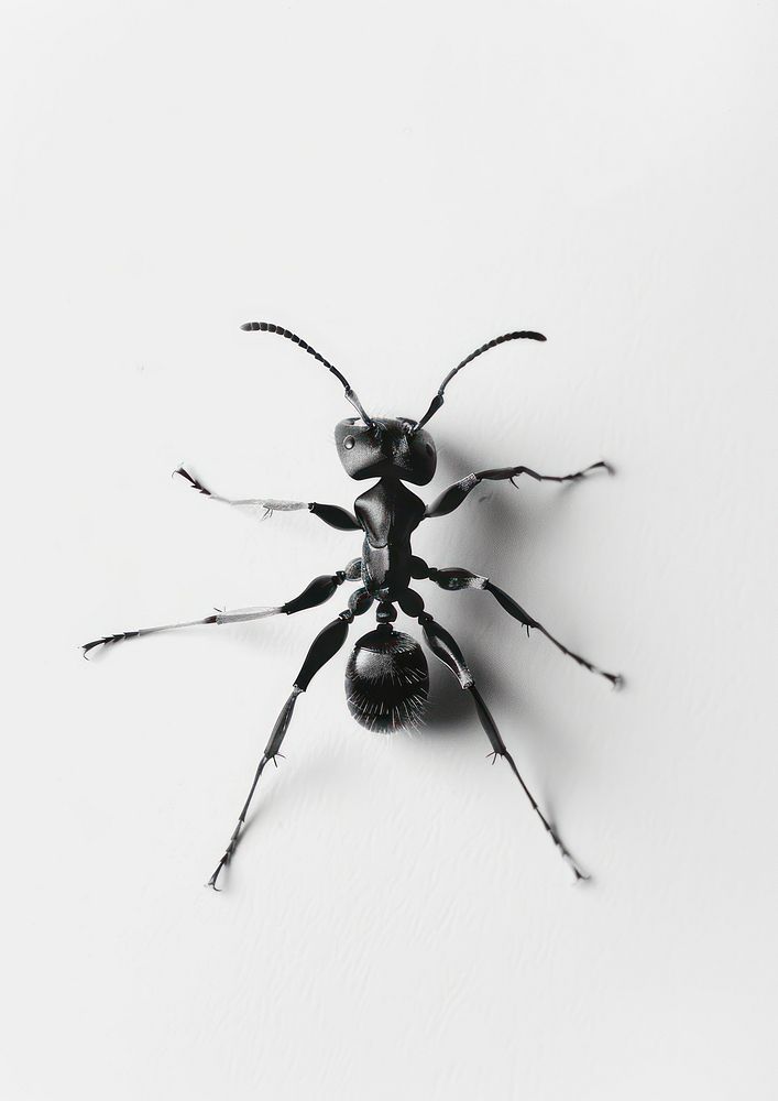 Analog black and white film photography of an ant invertebrate arachnid animal.