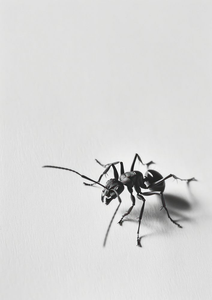 Analog black and white film photography of an ant invertebrate andrena animal.