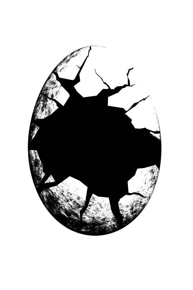 Cracked egg silhouette clip art white background splattered monochrome.