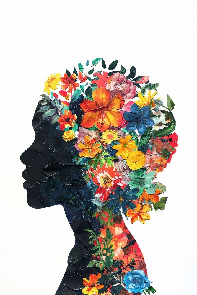 Silhouette head with colorful flowers art plant creativity.