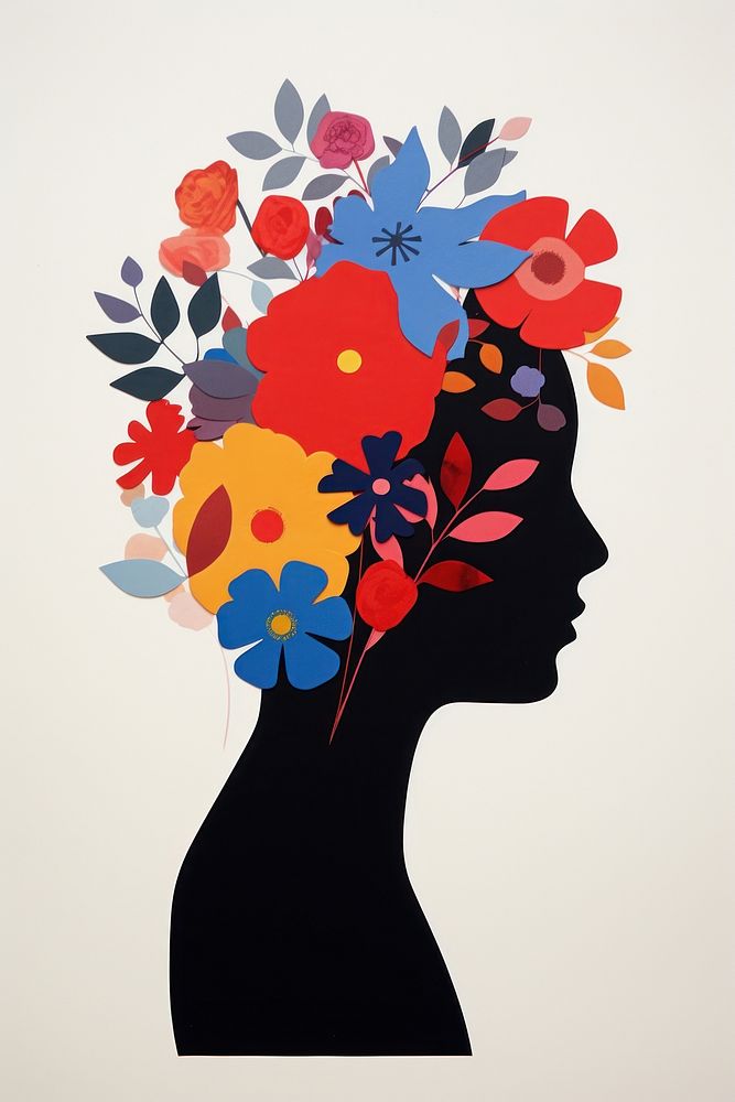 Silhouette head with colorful flowers art painting plant.