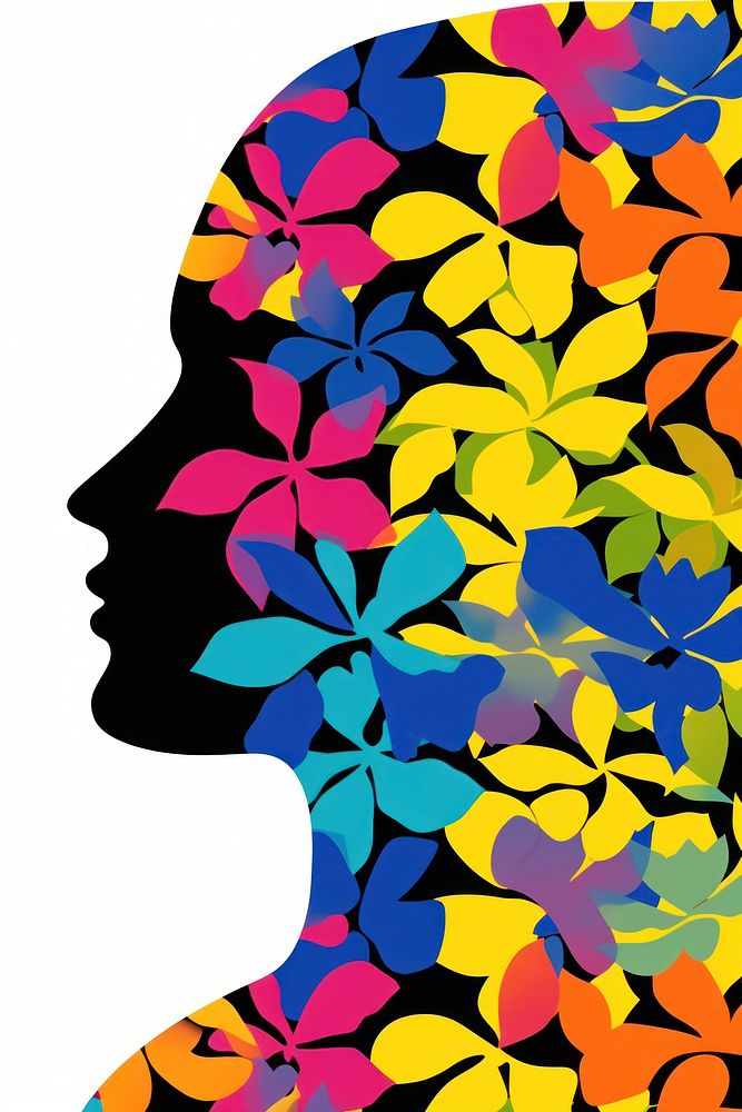 Silhouette head with colorful flowers art portrait pattern.