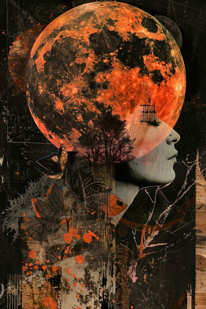 A witch ritual collage astronomy painting.
