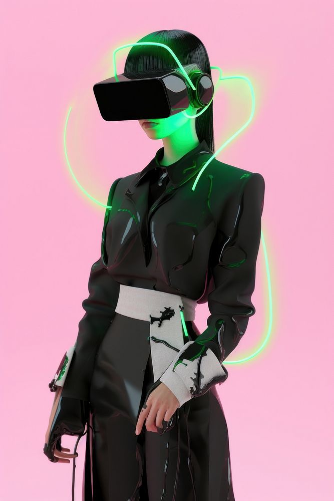 Cybernatic blackMan wearing futuristic virtual reality glasses accessories accessory clothing.