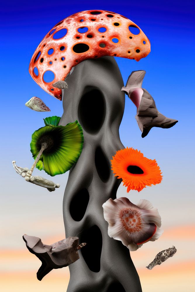 A sculpture biology abstract from made of different types of texture flower wildlife giraffe.