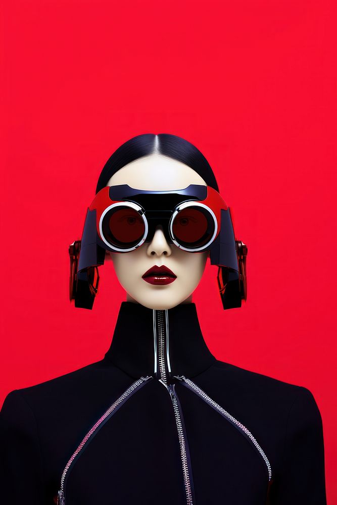 Fashion photography representing of futuristic cybernatic accessories sunglasses accessory.