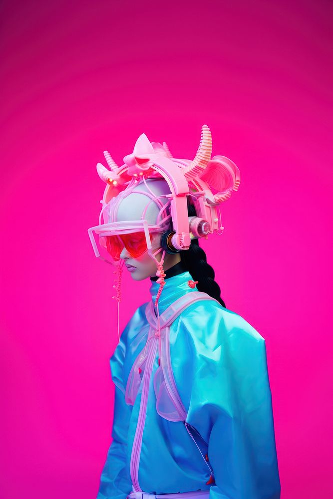 Fashion photography representing of futuristic cybernatic clothing apparel costume.