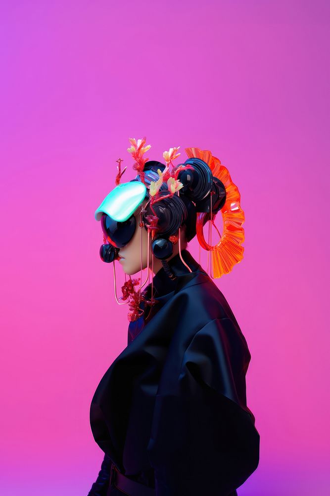 Fashion photography representing of futuristic cybernatic recreation figurine dancing.