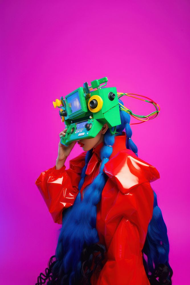 Fashion photography representing of futuristic cybernatic female person adult.