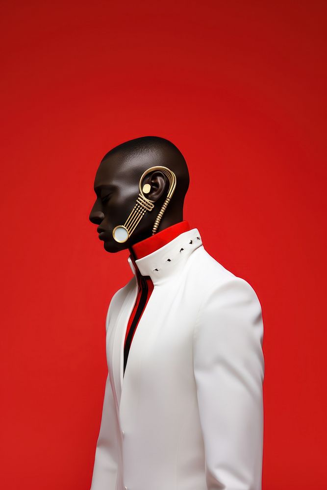Fashion photography representing of futuristic cybernatic man accessories accessory.