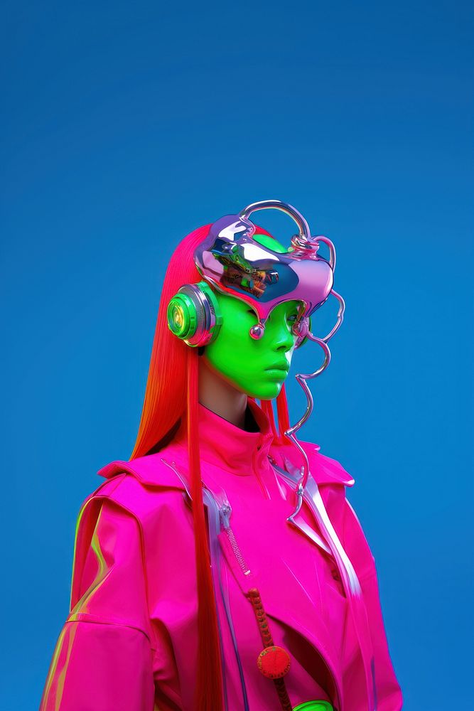 Fashion photography representing of futuristic cybernatic performer female person.
