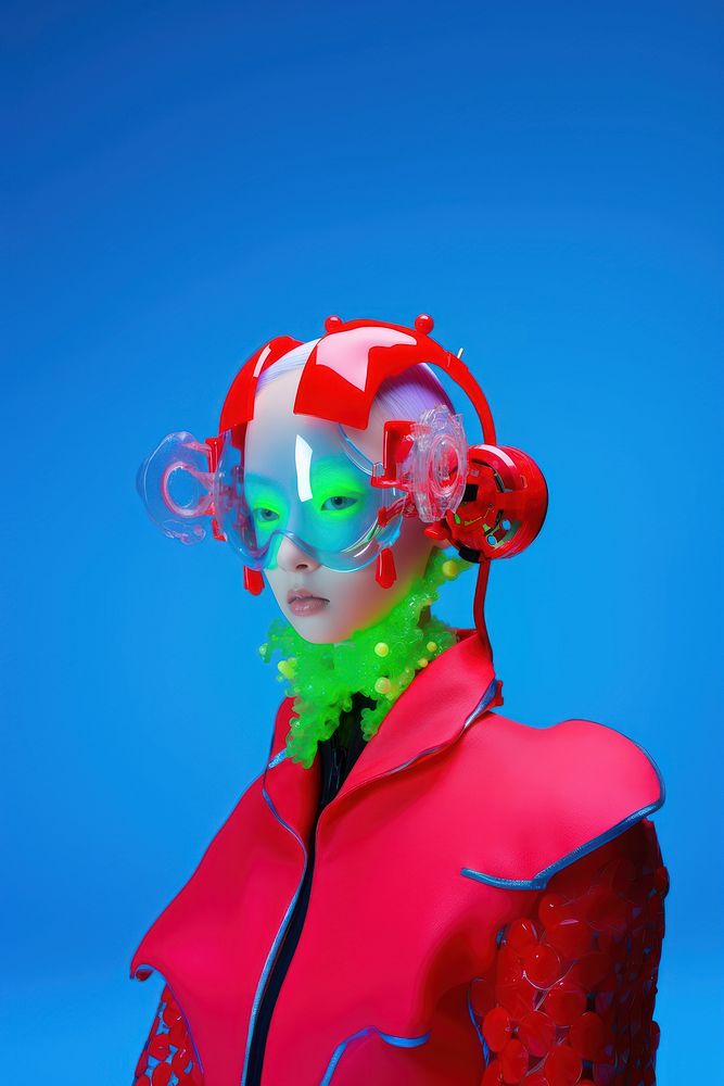 Fashion photography representing of futuristic cybernatic face performer portrait.