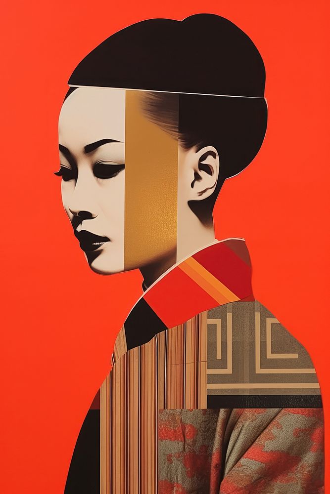 Mixed media collage art represent of traditional chinese cultural clothing painting apparel.