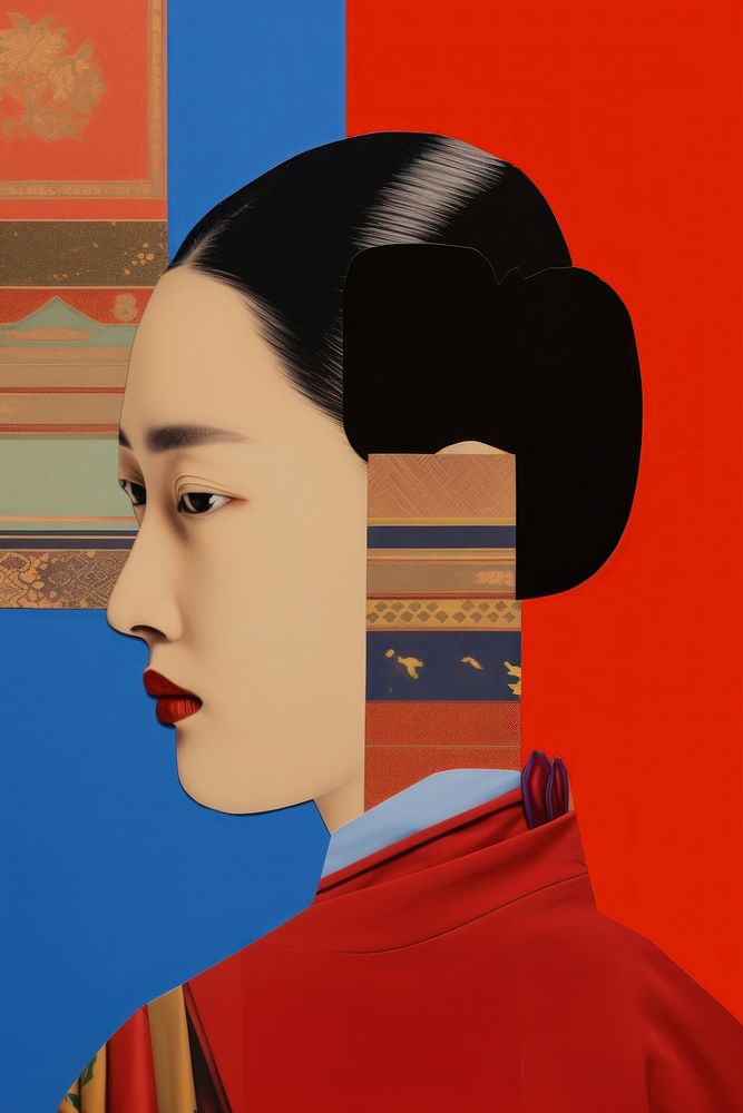 Mixed media collage art represent of traditional chinese cultural photography painting portrait.