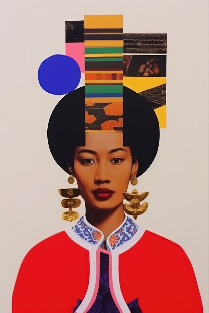 Mixed media collage art represent of traditional chinese cultural photography portrait clothing.