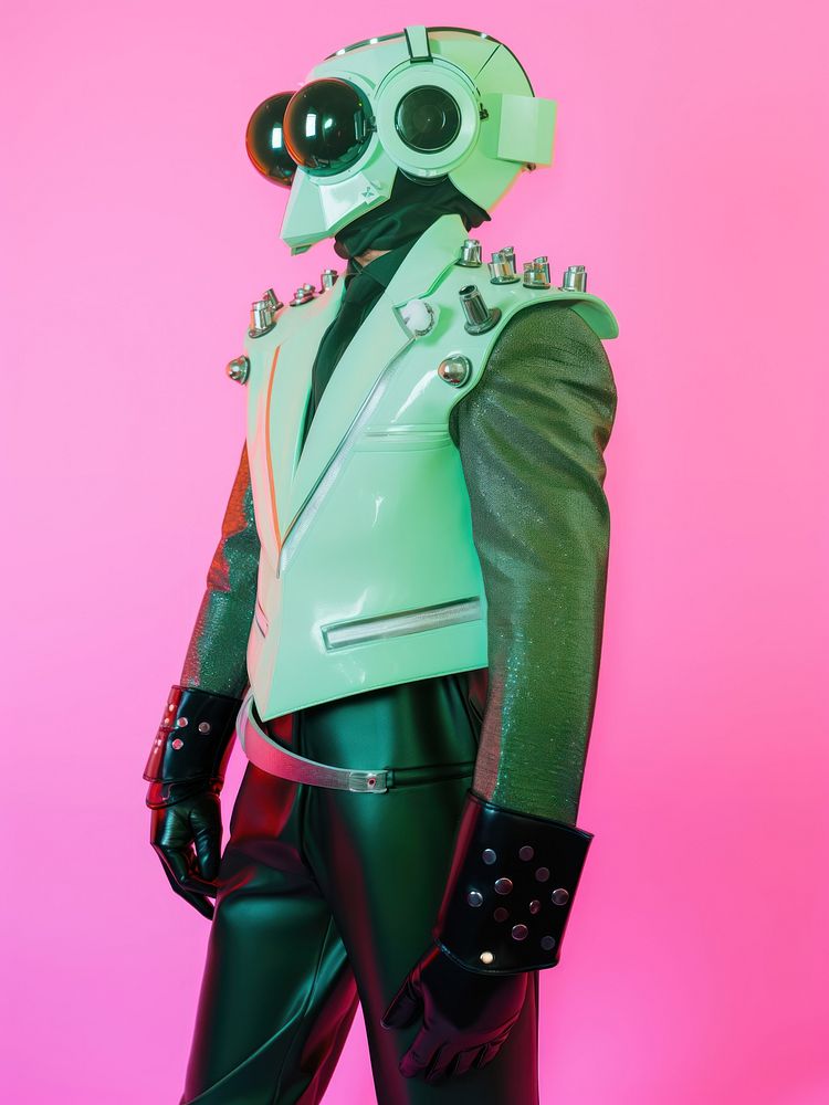 A cybernatic man wearing futuristic outfit person robot adult.