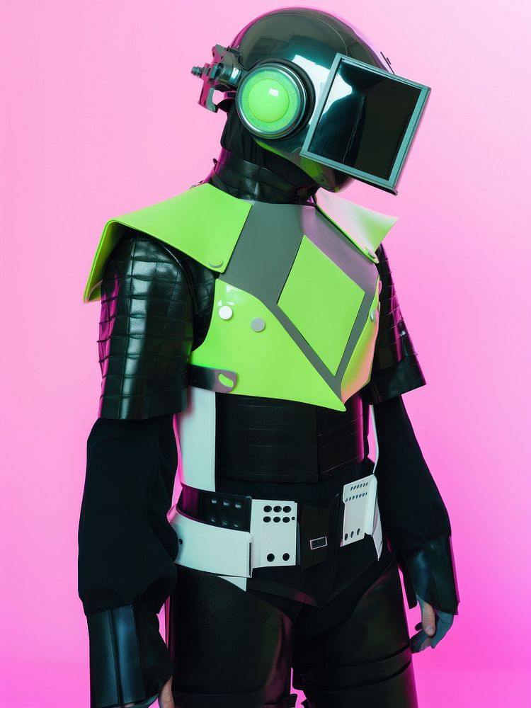 A cybernatic man wearing futuristic outfit person adult human.