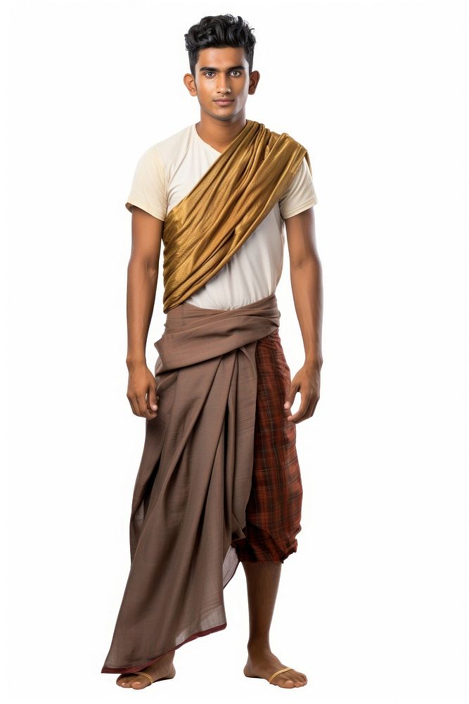 Young man wearing traditional Sri Lankan clothing beachwear apparel costume.