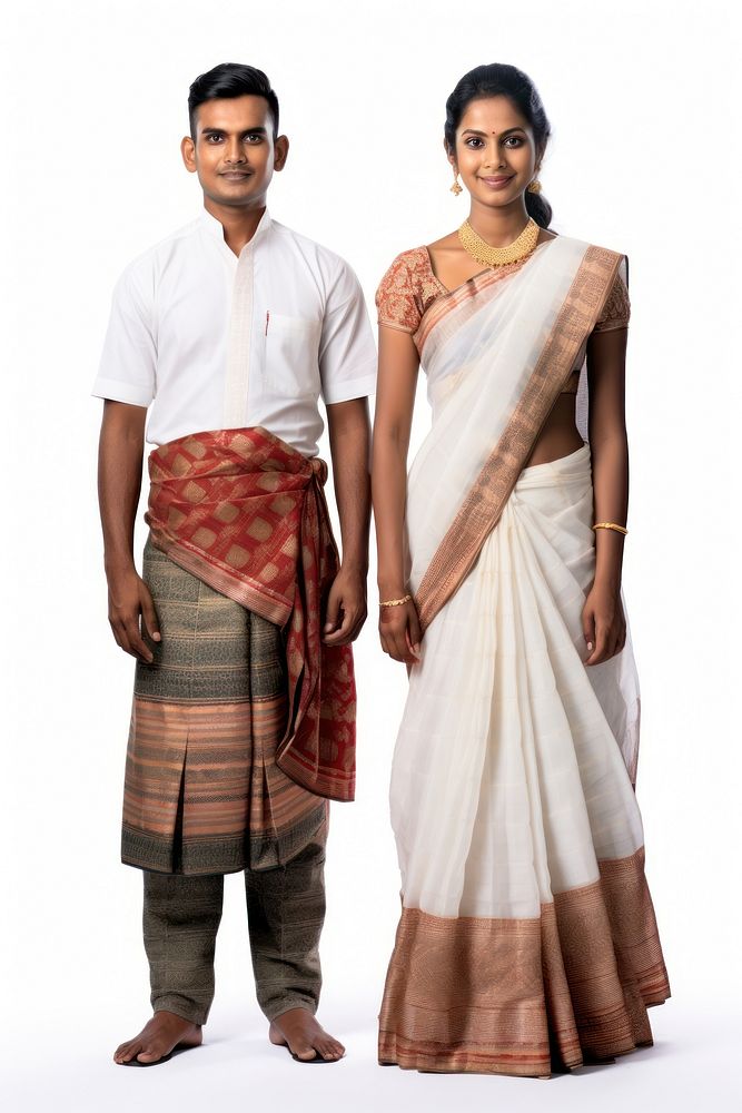 People wearing traditional Sri Lankan clothing accessories accessory standing.