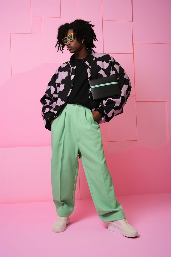 Y2k fashion shoot of a black man individuality accessories outerwear.