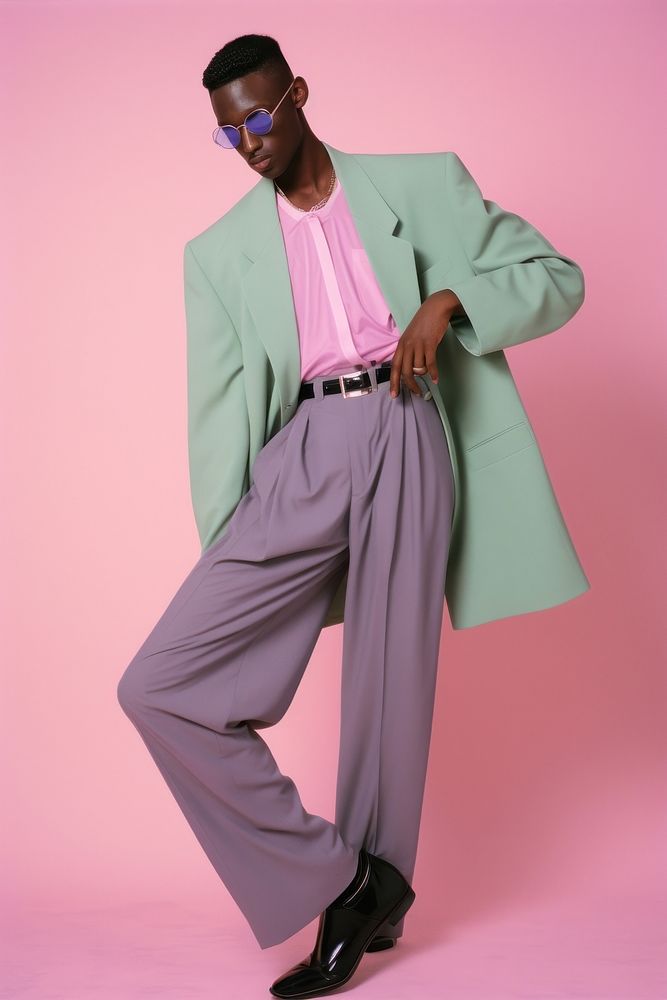 Y2k fashion shoot of a black man footwear tuxedo adult.