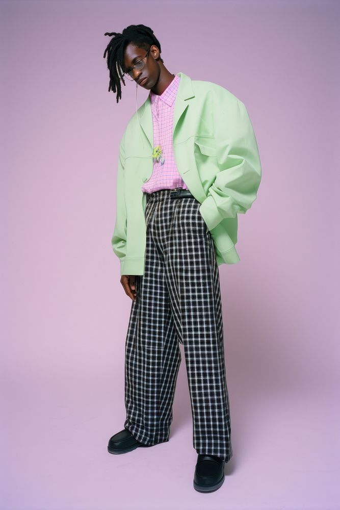 Y2k fashion shoot of a black man adult outerwear portrait.
