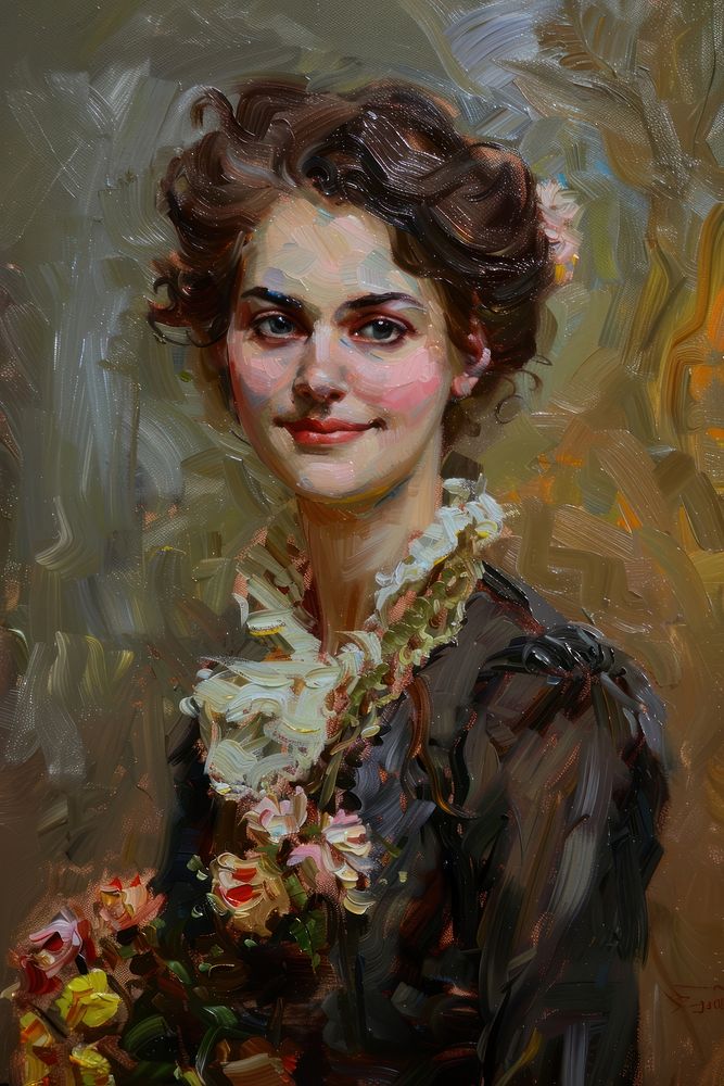 Woman portrait oil painting flower woman photography.