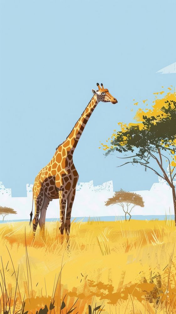 Safari giraffe savanna field grassland.