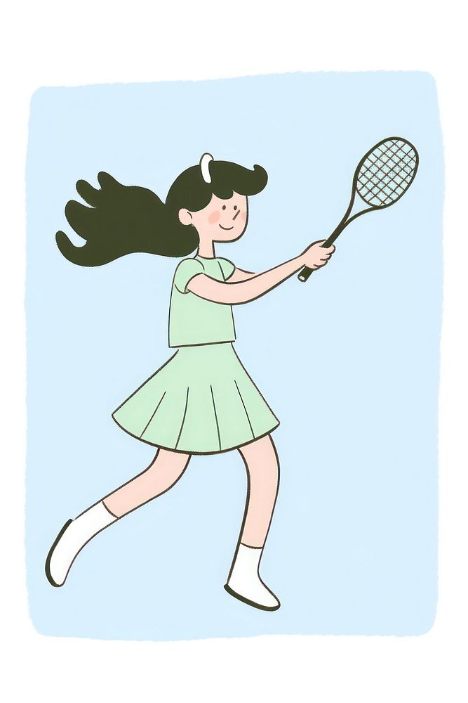 Girl playing tennis cartoon badminton person.