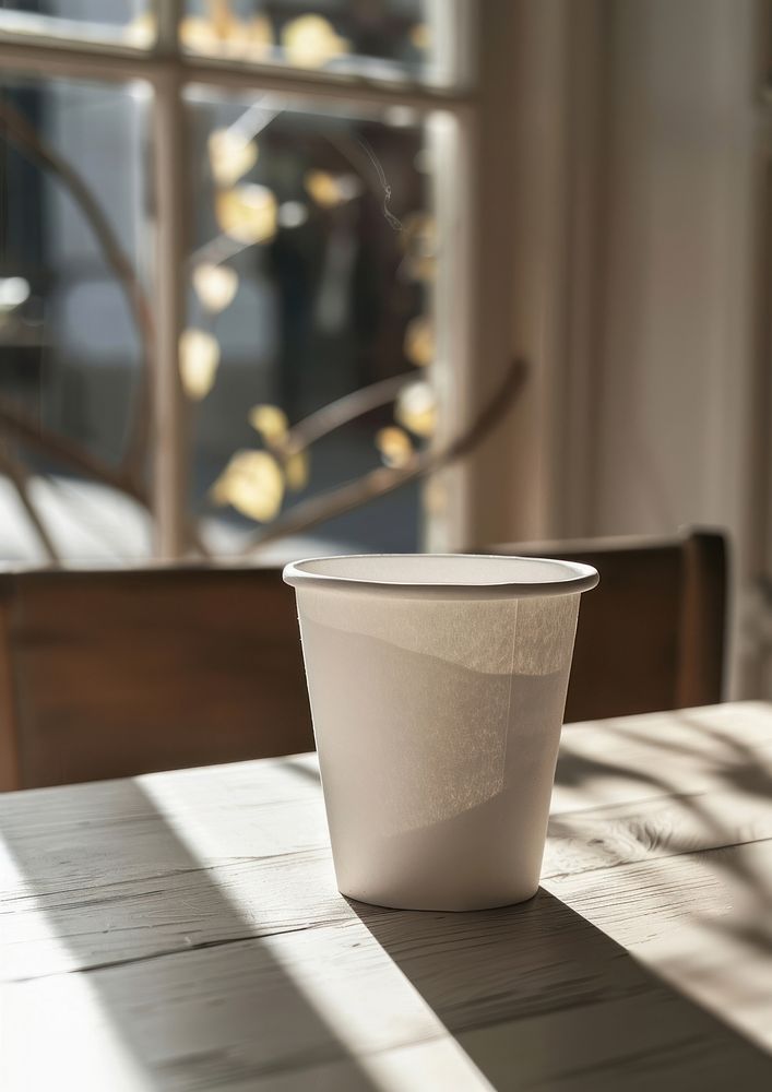 Cup coffee table windowsill.