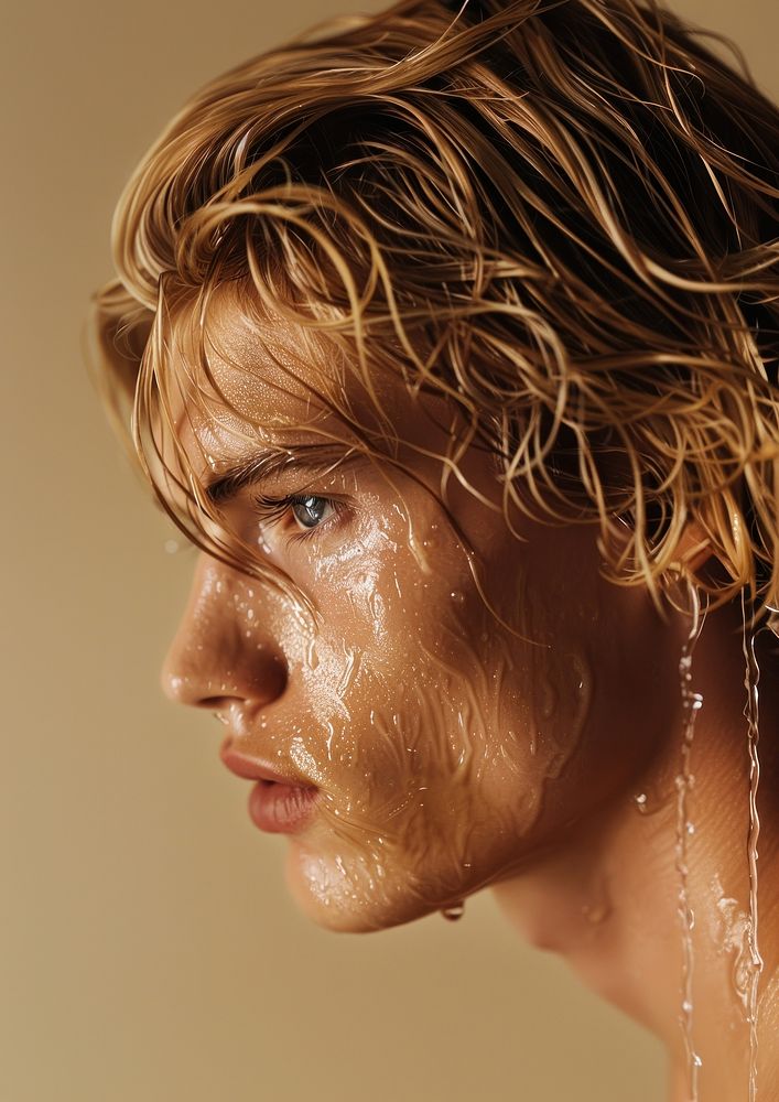 Man with wet blond hair sweating person human.