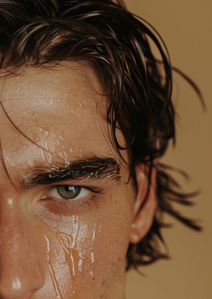 A man with wet hair photo photography sweating.