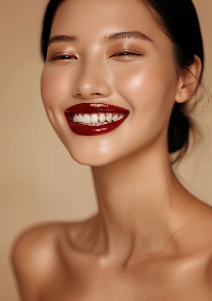 South East Asian middle age woman happy smile skin.