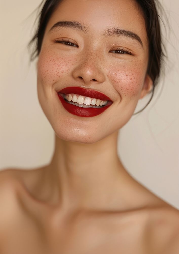 South East Asian middle age woman happy smile skin.
