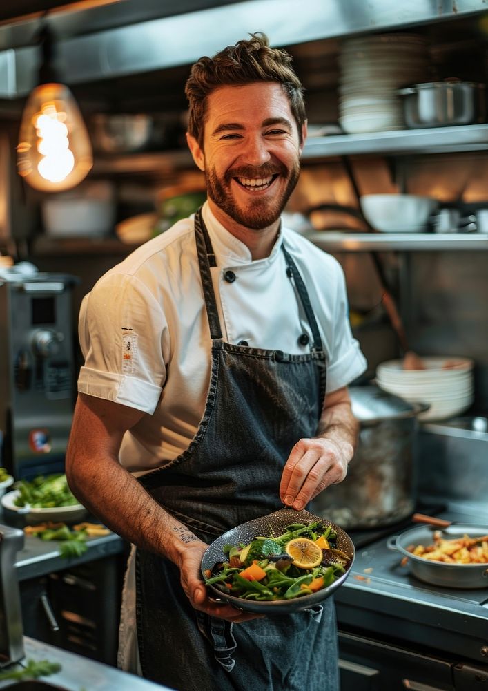 A smiling chef person human adult.