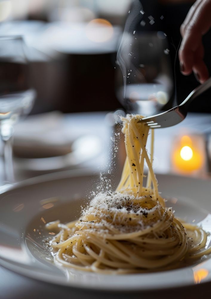 Spaghetti pasta fork sprinkling.