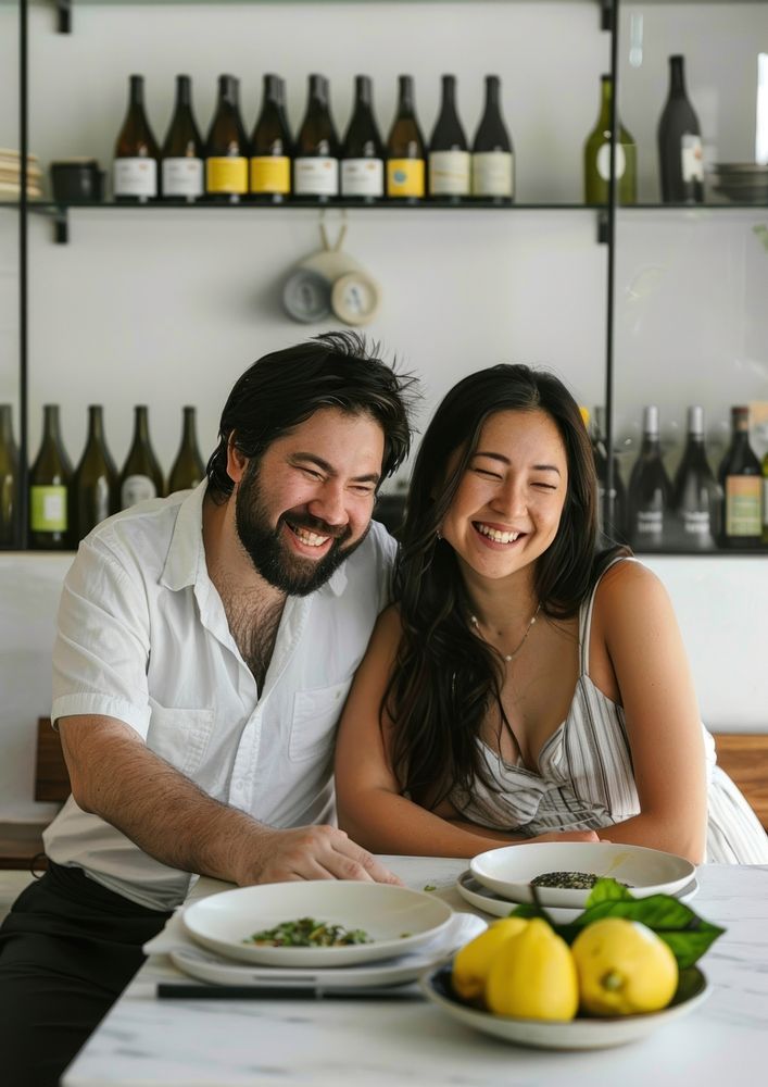 Chef and his wife lemon plate smile.