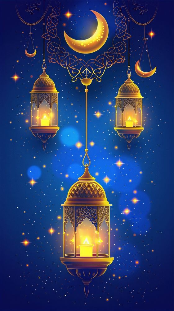 Illustration design Eid Mubarak day lantern moon architecture.