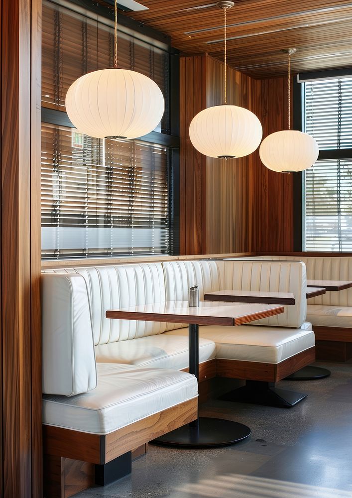 Modern classic diner wood chandelier restaurant.