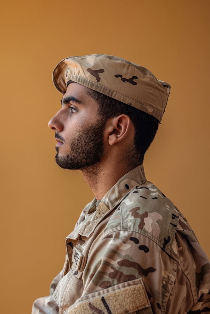 Middle eastern army side portrait military soldier person.