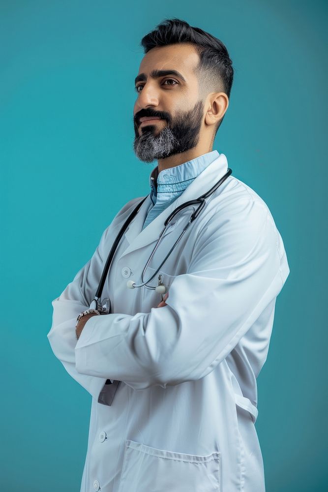 Middle eastern doctor side portrait person adult human.