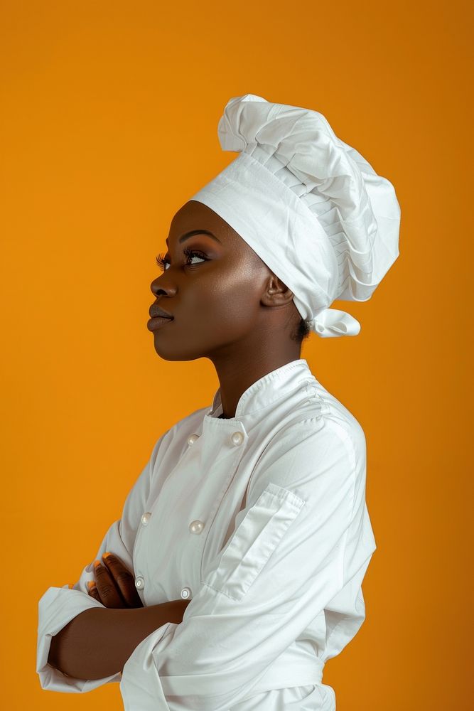 Africanwoman chef side portrait photo photography clothing.
