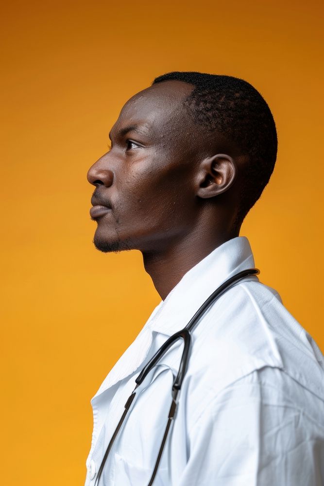 African doctor side portrait clothing apparel person.