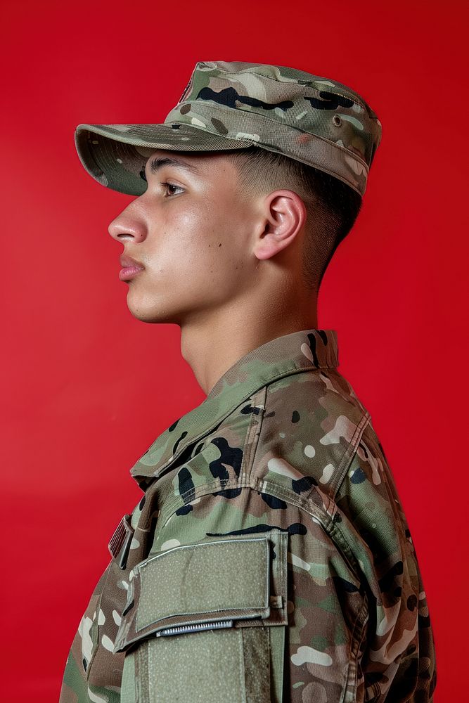 American army side portrait military clothing soldier.