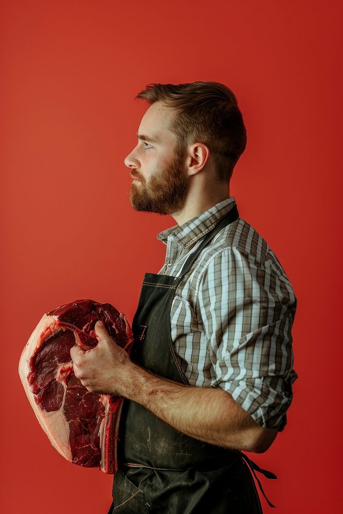 American butcher side portrait person adult human.