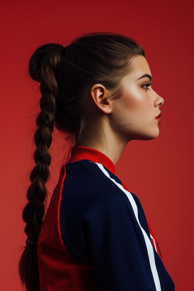 American cheerleader side portrait person female braid.