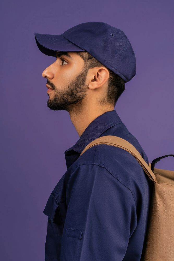 American delivery man side portrait clothing apparel person.