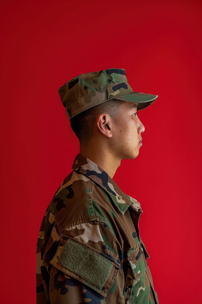 Asian army side portrait military soldier officer.