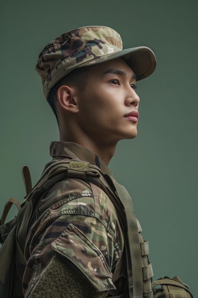 Asian army side portrait military clothing soldier.